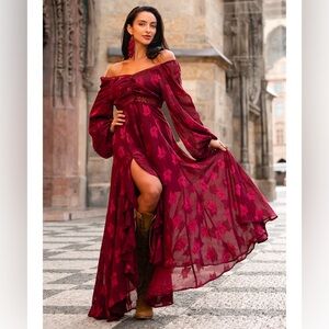Boho style dress in a  Medium Burgundy
